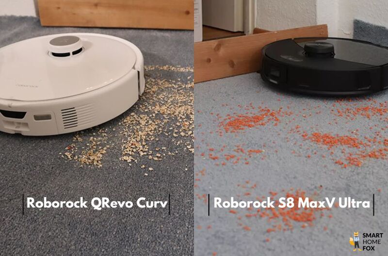 Roborock S8 MaxV Ultra und Roborock QRevo Curv saugen Linsen und Haferflocken vom Teppich